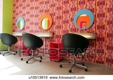 Empty hairdresser's shop in seventies style View Large Photo Image Stock Photo - Empty hairdresser's shop in seventies style. Fotosearch