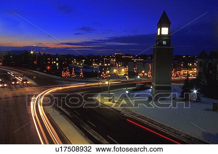 Stock Image - A busy street at night. Fotosearch