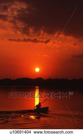 Picture - A solitary rower at sunset. Fotosearch