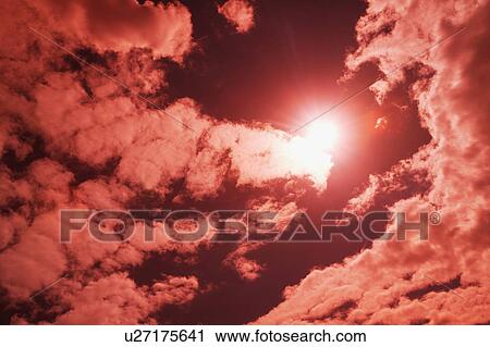 Stock Image - Red sky and clouds. Fotosearch