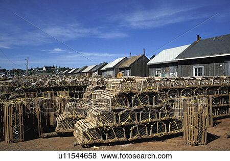 Stock Photo - Rows of lobster pens. Fotosearch