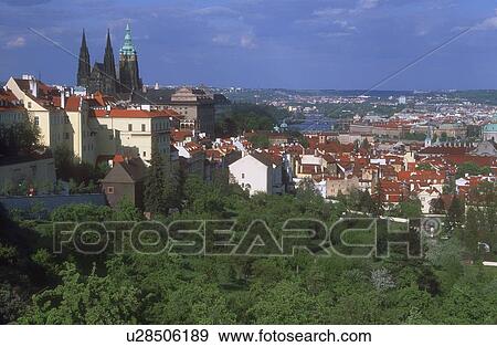 Stock Photo - Aerial view across Prague Czech Republic. Fotosearch