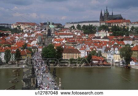 Aerial view of Charles Bridge, Mala Strana and Prague Castle, Prague, Czech Republic View Large Photo Image Stock Photo - Aerial view of Charles Bridge, Mala Strana and Prague Castle, Prague, Czech Republic. Fotosearch