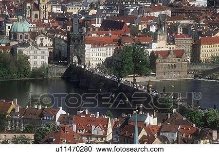 Stock Image - Aerial view of Charles Bridge, Prague, Czech Republic. Fotosearch