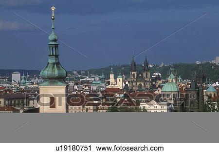 Stock Image - Aerial view of Prague Czech Republic. Fotosearch