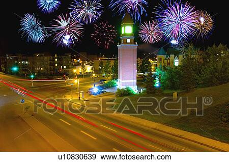 Stock Photo - Alberta Centennial Fireworks. Fotosearch