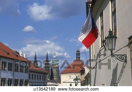 Buildings and Czech flag Prague Czech Republic View Large Photo Image Stock Photo - Buildings and Czech flag Prague Czech Republic. Fotosearch