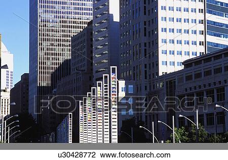 Stock Image - Colorful display on high-rise buildings. Fotosearch