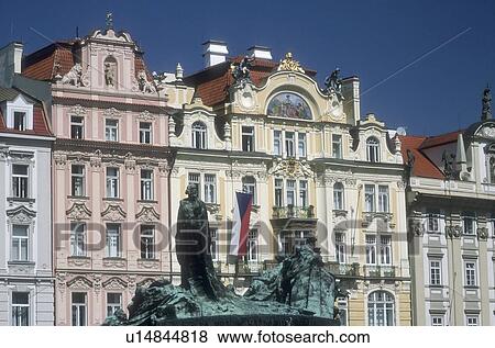 Stock Photo - Huss Memorial Old Town Square (Staromestske Namesti) Prague Czech Republic. Fotosearch