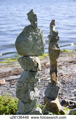 Stock Photo - Rock art on a beach. Fotosearch