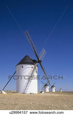 Stock Photo - Windmills at Mota del Cuervo Spain. Fotosearch