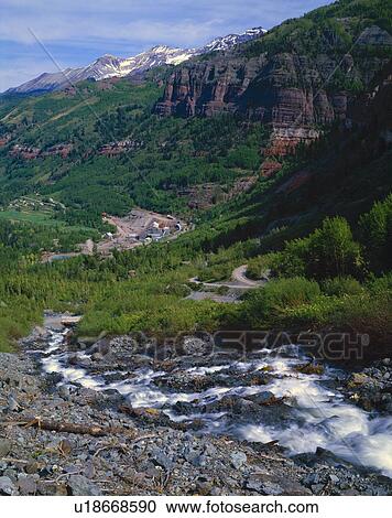 Stock Image - A mountain stream rushes into a valley. Fotosearch