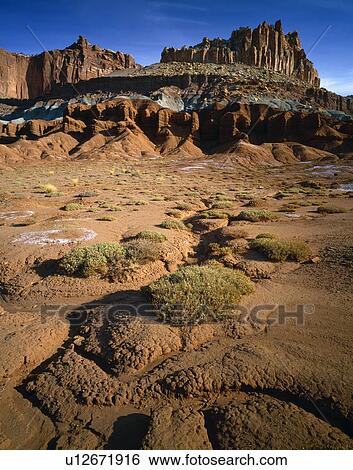 Barren landscape, rugged butte called "The Castle, " Capitol Reef National Park View Large Photo Image Stock Photograph - Barren landscape, rugged butte called "The Castle, " Capitol Reef National Park. Fotosearch