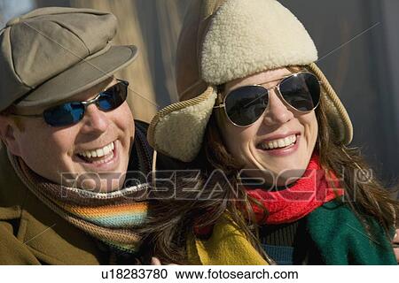 Couple Outdoors enjoying Winter View Large Photo Image Stock Image - Couple Outdoors enjoying Winter. Fotosearch