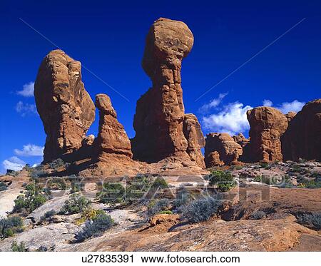 Hoodoo redrock sandstone formations, Arches National Park View Large Photo Image Stock Image - Hoodoo redrock sandstone formations, Arches National Park. Fotosearch
