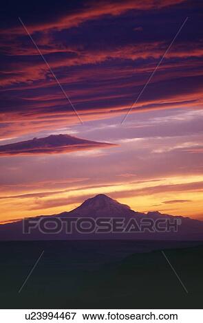 Mount Hood in sunset sky View Large Photo Image Stock Photo - Mount Hood in sunset sky. Fotosearch
