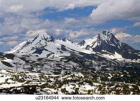 North and Middle Sister mountain peaks, Three Sisters Wilderness View Large Photo Image Picture - North and Middle Sister mountain peaks, Three Sisters Wilderness. Fotosearch