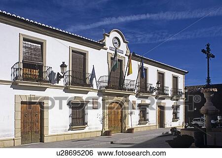 Stock Photograph - Building with flags. Fotosearch
