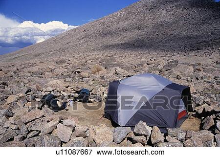 Stock Photo - Campsite in the midst of boulder field. Fotosearch
