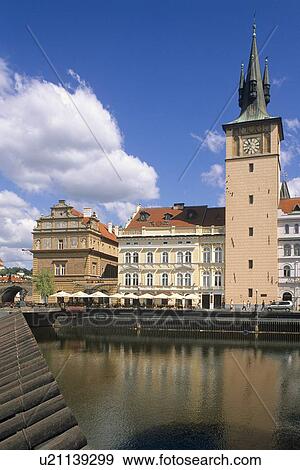Stock Photo - Clock Tower at East end of Charles Bridge. Fotosearch