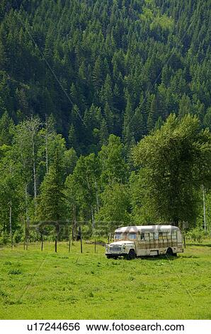 Stock Photograph - Old bus in field. Fotosearch
