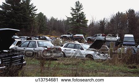 Stock Image - Vehicles in a junk yard. Fotosearch