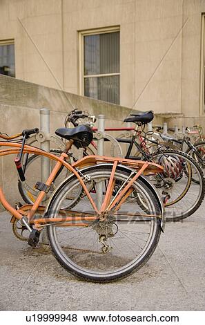 Bicycles in a row View Large Photo Image Stock Photo - Bicycles in a row. Fotosearch