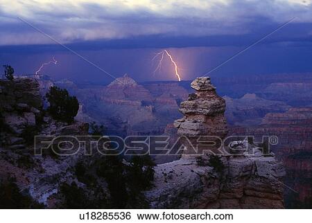 Stock Photograph - Lighting over Grand Canyon. Fotosearch