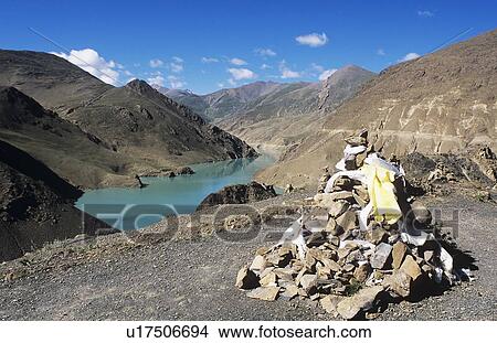 Picture - Reservoir at Simelha Pass, Gyantse, Tibet, China. Fotosearch