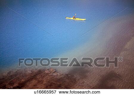 Sea kayaking on Atlin Lake, high-angle View Large Photo Image Stock Photo - Sea kayaking on Atlin Lake, high-angle. Fotosearch