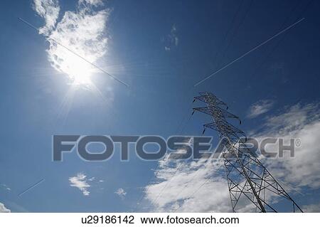 Stock Image - High voltage power lines. Fotosearch