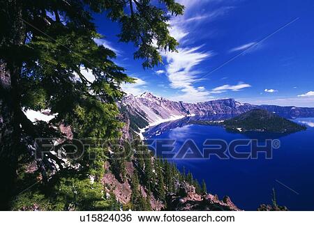 Stock Photograph - Wizard Island in Oregon. Fotosearch