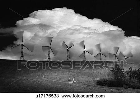Black and white of wind generators with cloud in background View Large Photo Image Stock Image - Black and white of wind generators with cloud in background. Fotosearch