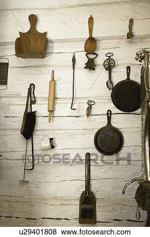 collection of old-fashioned kitchen utensils and implements View Large Photo Image Stock Photo - collection of old-fashioned kitchen utensils and implements. Fotosearch
