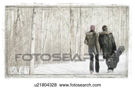 Couple walk with guitar View Large Photo Image Stock Photo - Couple walk with guitar. Fotosearch