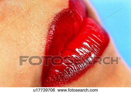 Lips with red lipstick View Large Photo Image Stock Photograph - Lips with red lipstick. Fotosearch