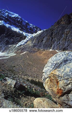 Stock Photo - Mountain side with large boulders and snow. Fotosearch