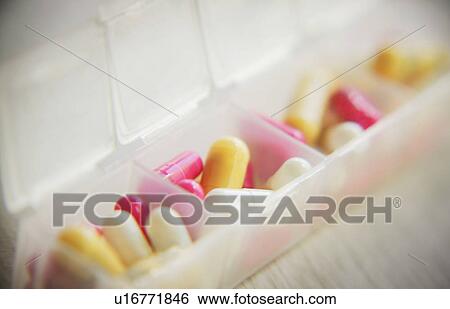 Pills in container View Large Photo Image Stock Photograph - Pills in container. Fotosearch