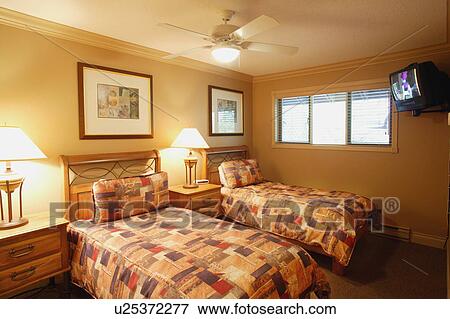 Twin beds View Large Photo Image Stock Photo - Twin beds. Fotosearch