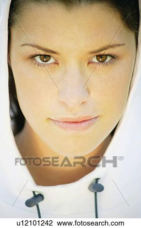 Woman wearing a hood View Large Photo Image Stock Image - Woman wearing a hood. Fotosearch