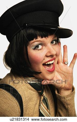 Picture - Woman with hat. Fotosearch