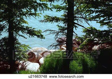 Stock Photo - A shoreline of a body of water. Fotosearch