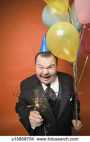 Picture - Man with balloons. Fotosearch