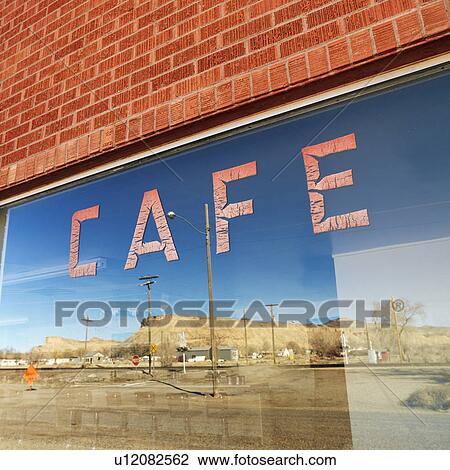 Stock Image - Exterior shot of cafe window.. Fotosearch