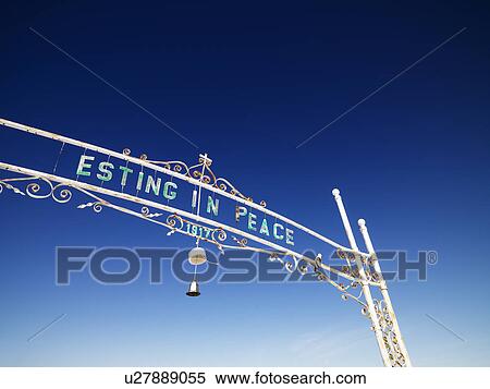 Gate entrance to graveyard reading esting in peace. View Large Photo Image Stock Photography - Gate entrance to graveyard reading esting in peace.. Fotosearch