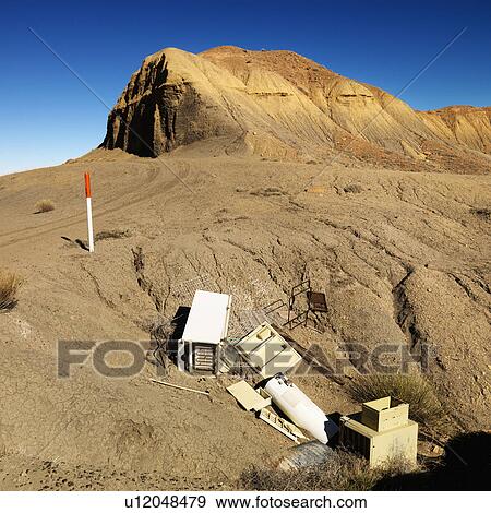 Stock Photo - Pile of junk on hillside in Utah, United States.. Fotosearch