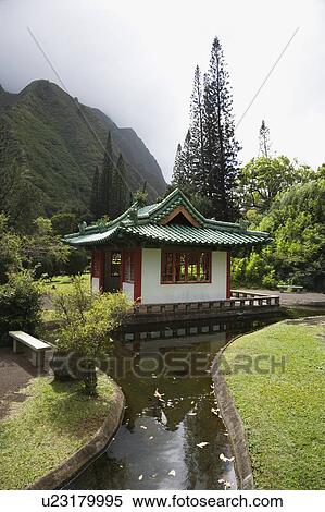 Scenic shot of a pagoda with stream in Iao Valley State Park in Maui, Hawaii. View Large Photo Image Stock Photography - Scenic shot of a pagoda with stream in Iao Valley State Park in Maui, Hawaii.. Fotosearch