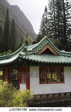 Stock Photo - Shot of a pagoda in Iao Valley State Park in Maui, Hawaii.. Fotosearch