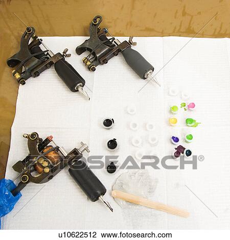 Still Life Of Tattoo Tools And Inks Stock Image U10622512