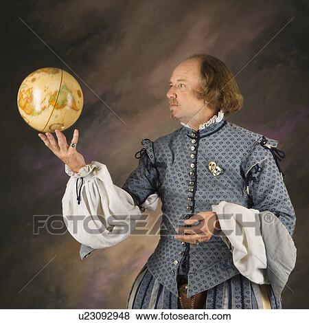 William Shakespeare in period clothing holding spinning globe. View Large Photo Image Stock Photo - William Shakespeare in period clothing holding spinning globe.. Fotosearch